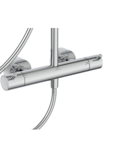 Ideal Standard T125 termostatinė dušo sistema su apvalia metaline 300 mm pagrindinė dušo galva, rankinis dušas "stick", 1 Ideal Standard T125 termostatinė dušo sistema su apvalia metaline 300 mm pagrindinė dušo galva, rankinis dušas "stick", 1