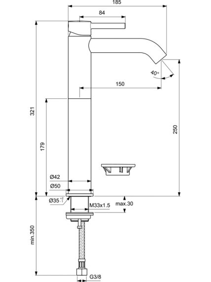 Ideal Standard Ceraline 100 aukštas praustuvo maišytuvas, matinė juoda 4 Ideal Standard Ceraline 100 aukštas praustuvo maišytuvas, matinė juoda 4