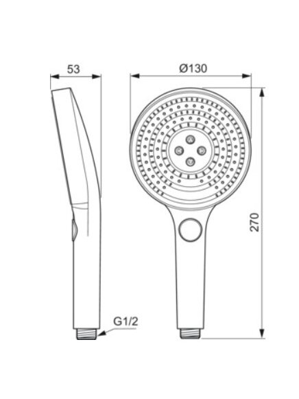Ideal Standard Idealrain SOLOS rankinė dušo galva 130 mm, 3 funkcijos, 8 l/min, chromas 1