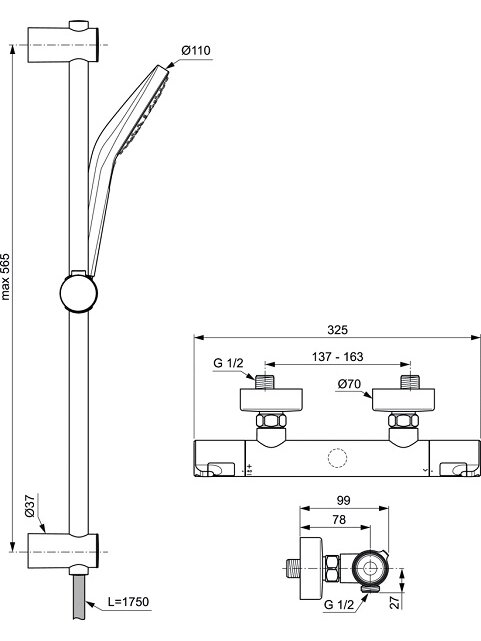 Ideal Standard termostatinis dušo maišytuvas Ceratherm T50 su rankiniu dušu ir dušo žarna 1 Ideal Standard termostatinis dušo maišytuvas Ceratherm T50 su rankiniu dušu ir dušo žarna 1