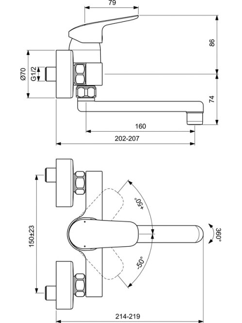 Ideal Standard CERAFLEX sieninis plautuvės maišytuvas, 160 mm snapas, chromas 1