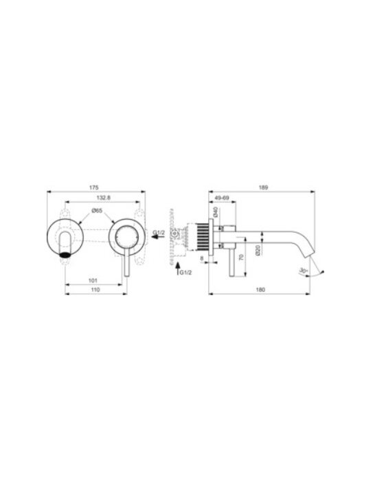 Ideal Standard CERALINE Nuovo potinkinis praustuvo maišytuvas, 180 mm snapas. Pilnam komplektui reikalinga universali po 1