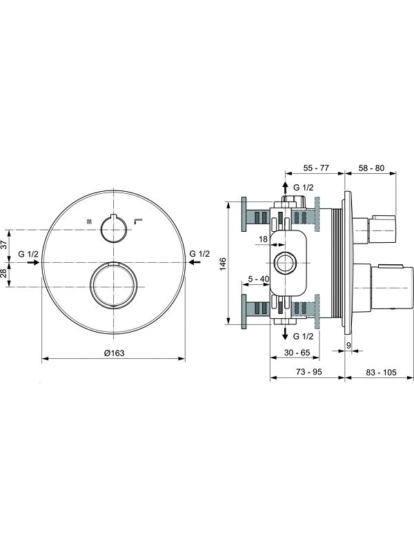 Ideal Standard Ceratherm T100 potinkinis termostatinis maišytuvas dušui ir voniai, išorinė dalis, chromas Ideal Standard Ceratherm T100 potinkinis termostatinis maišytuvas dušui ir voniai, išorinė dalis, chromas