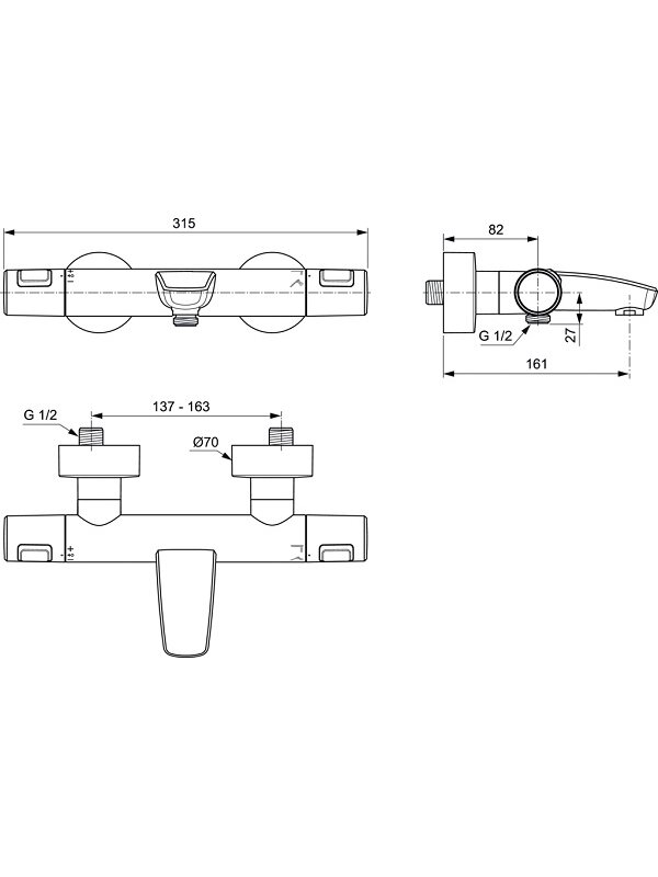 Ideal Standard Ceratherm T25 termostatinis vonios ir dušo maišytuvas, matinė juoda 1 Ideal Standard Ceratherm T25 termostatinis vonios ir dušo maišytuvas, matinė juoda 1