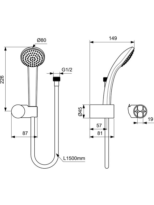 Ideal Standard dušo komplektas Idealrain Soft S1 su laikikliu ir dušo žarna 1