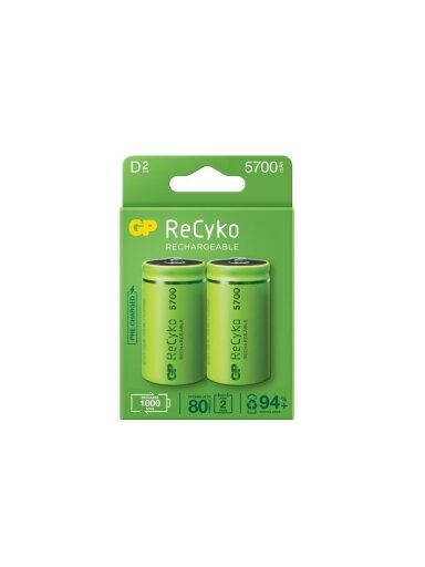 Įkraunami elementai GP RECYKO D, 5700 mAh, 2 vnt.