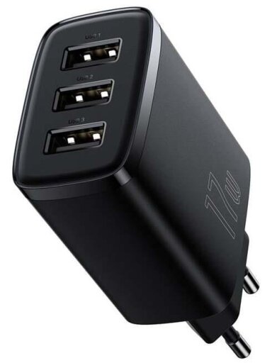Įkroviklis Baseus CCXJ020101, 3 x USB, juoda