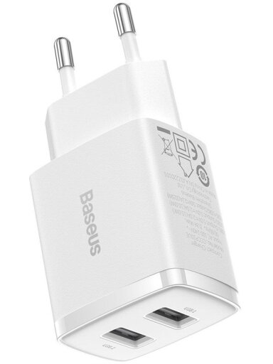 Įkroviklis Baseus Compact Charger 2U, 2 x USB, balta, 10.5 W