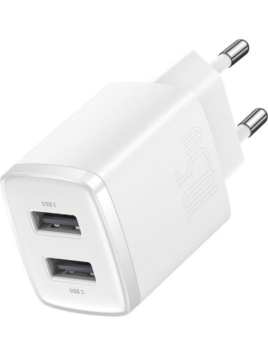 Įkroviklis Baseus Compact Charger 2U, 2 x USB, balta, 10.5 W