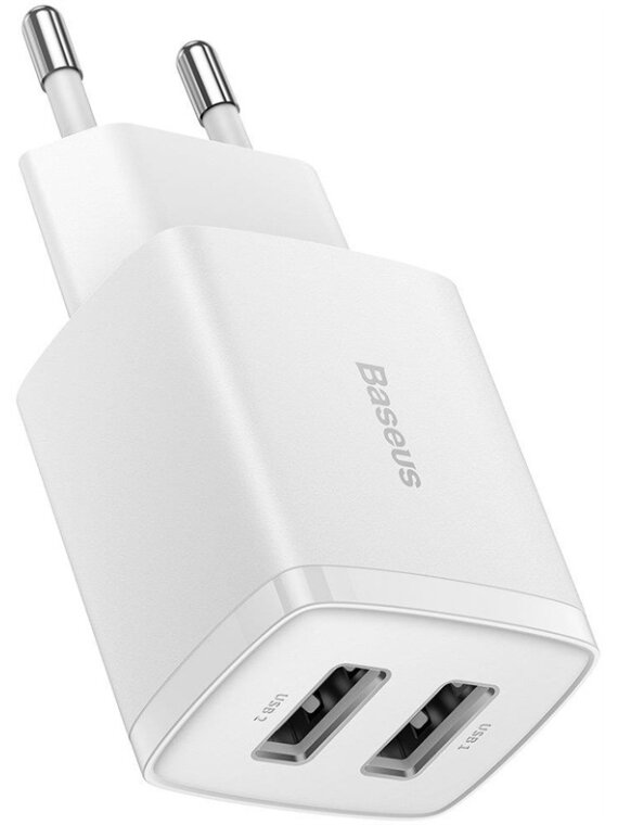 Įkroviklis Baseus Compact Charger 2U, 2 x USB, balta, 10.5 W 2 Įkroviklis Baseus Compact Charger 2U, 2 x USB, balta, 10.5 W 2