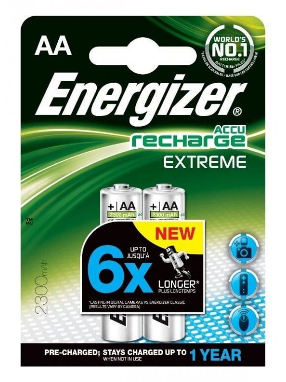 Įkraunami elementai ENERGIZER AA, 2300 mAh, 2 vnt. 1 Įkraunami elementai ENERGIZER AA, 2300 mAh, 2 vnt. 1