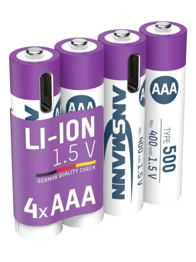 Įkraunami elementai ANSMANN AAA, 400 mAh, 1,5V, 4 vnt. 1 Įkraunami elementai ANSMANN AAA, 400 mAh, 1,5V, 4 vnt. 1
