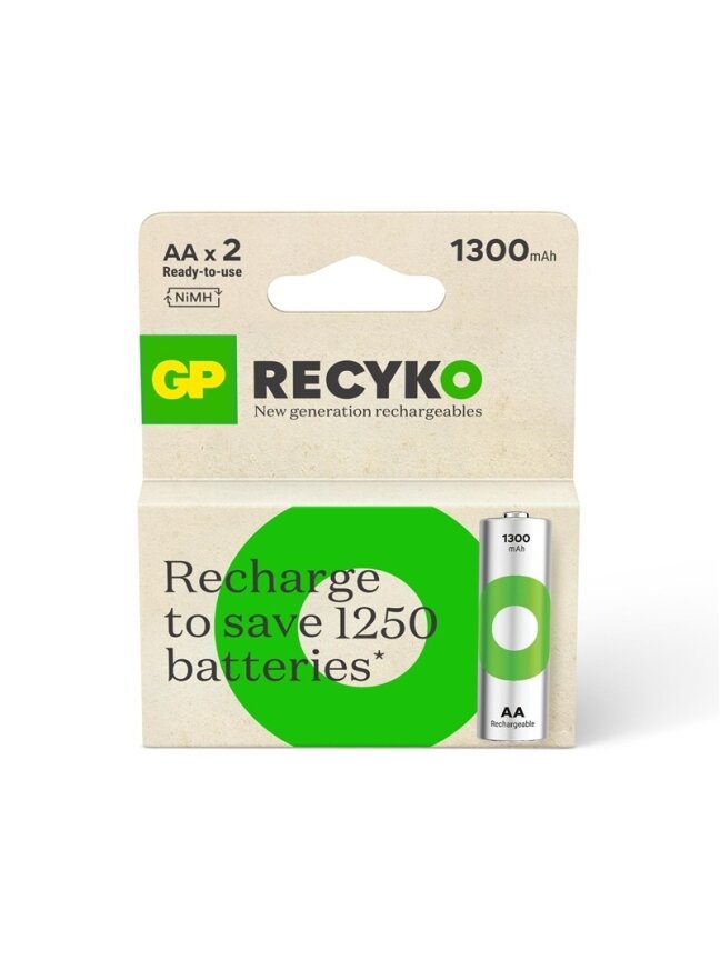 Įkraunami elementai GP RECYKO AA, 1300mAh, 2 vnt. Įkraunami elementai GP RECYKO AA, 1300mAh, 2 vnt.