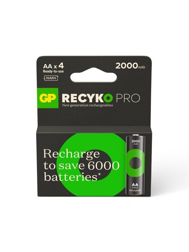 Įkraunami elementai GP RECYKO AA, 2000mAh, 4 vnt. Įkraunami elementai GP RECYKO AA, 2000mAh, 4 vnt.