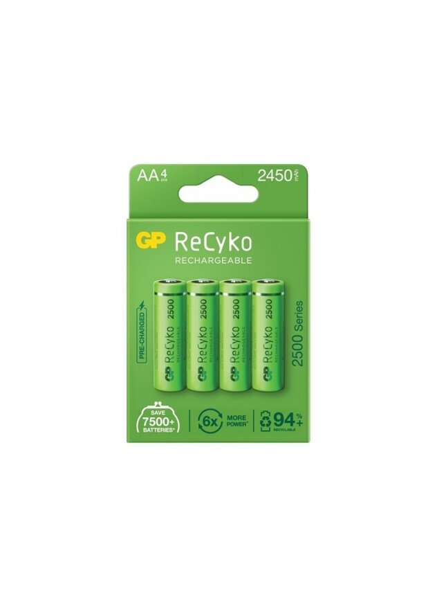 Įkraunami elementai GP RECYKO AA, 2450mAh, 4 vnt. Įkraunami elementai GP RECYKO AA, 2450mAh, 4 vnt.
