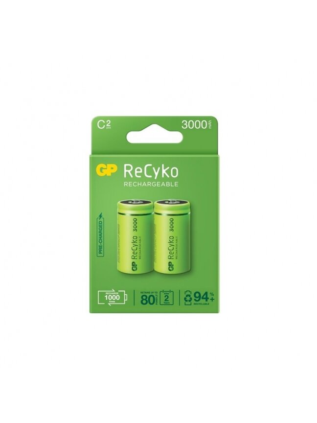 Įkraunami elementai GP RECYKO C, 3000 mAh, 2 vnt. Įkraunami elementai GP RECYKO C, 3000 mAh, 2 vnt.