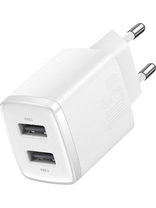 Įkroviklis Baseus Compact Charger 2U, 2 x USB, balta, 10.5 W Įkroviklis Baseus Compact Charger 2U, 2 x USB, balta, 10.5 W