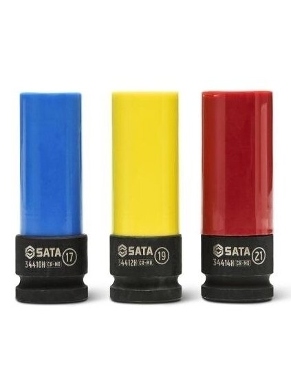 ⬡ Ilgų smūginių galvučių rato veržlėms rinkinys 1/2" 3 vnt. (ST09142G, SATA)