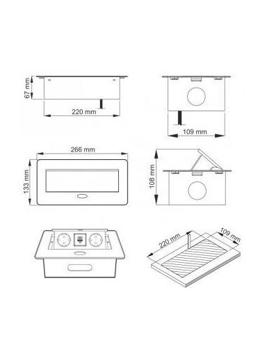Įmontuojamas ilgintuvas Design Light, 2 vietos, USB A+C, 3 m