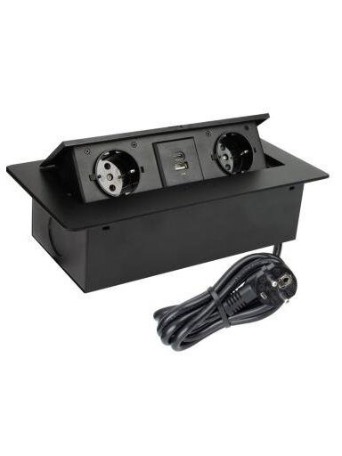Įmontuojamas ilgintuvas Design Light, 2 vietos, USB A+C, 3 m