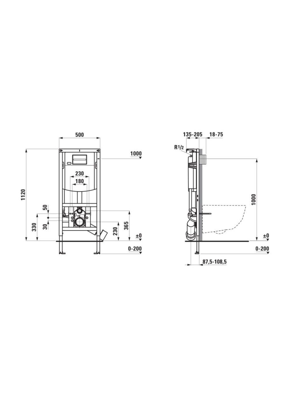INEOLINK potinkinis rėmas su bakeliu pakabinamam WC arba WC su bidė f. Dual Flush 6/3 l, reguliuojam  iki 4/2-l, 3/4.5-L 2