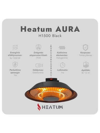 Infraraudonųjų spindulių šildytuvas Heatum AURA H1500 Black Infraraudonųjų spindulių šildytuvas Heatum AURA H1500 Black