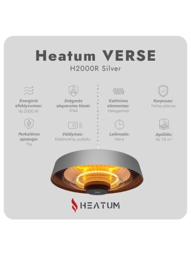 Infraraudonųjų spindulių šildytuvas Heatum VERSE H2000R Silver Infraraudonųjų spindulių šildytuvas Heatum VERSE H2000R Silver