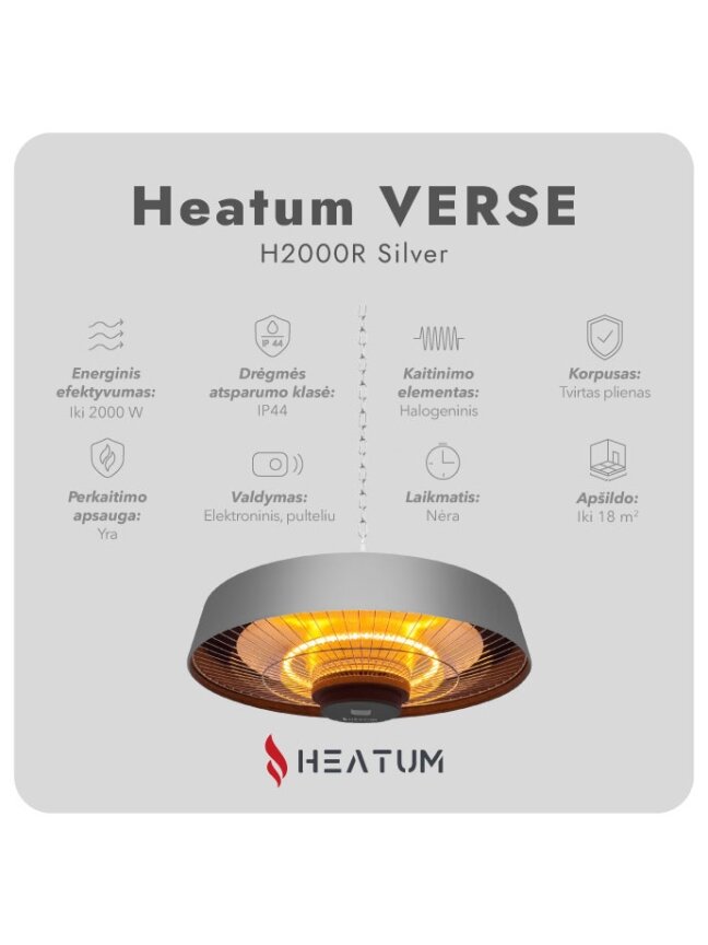 Infraraudonųjų spindulių šildytuvas Heatum VERSE H2000R Silver 1 Infraraudonųjų spindulių šildytuvas Heatum VERSE H2000R Silver 1