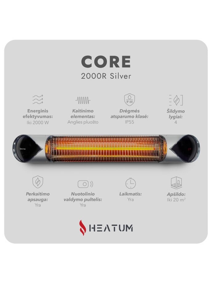 Infraraudonųjų spindulių šildytuvas Heatum CORE H2000R Silver 1 Infraraudonųjų spindulių šildytuvas Heatum CORE H2000R Silver 1