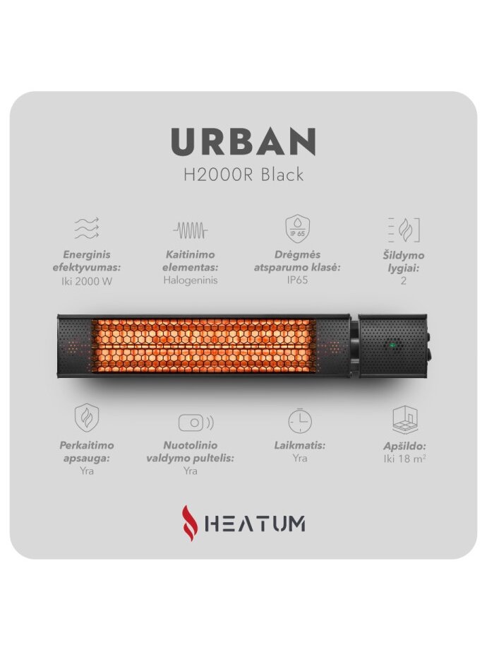 Infraraudonųjų spindulių šildytuvas Heatum URBAN H2000R Black 2 Infraraudonųjų spindulių šildytuvas Heatum URBAN H2000R Black 2