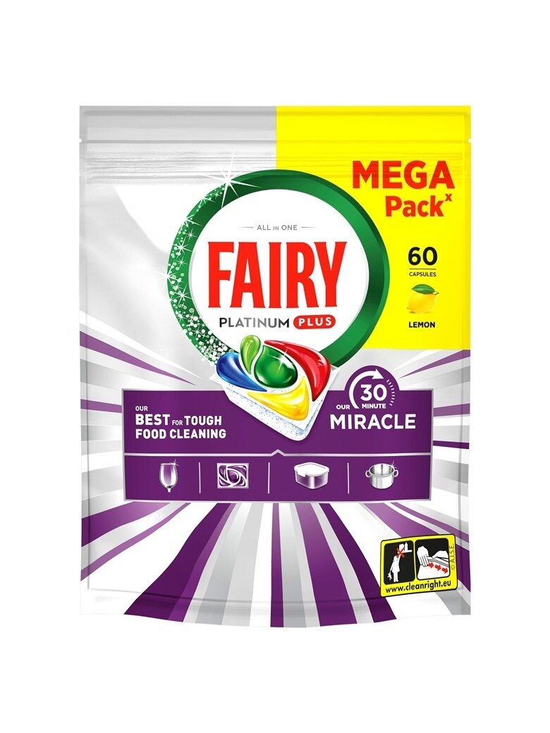 Indaplovių kapsulės Fairy PLAT+ Lemon MM, 60 vnt.
