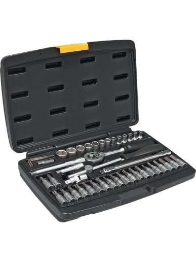 Įrankių rinkinys 46vnt. 1/4" Crv Topex | galvutės: 4-14mm; antgaliai: PZ1-PZ3, PH1-PH3, T10-T40, H3-H8