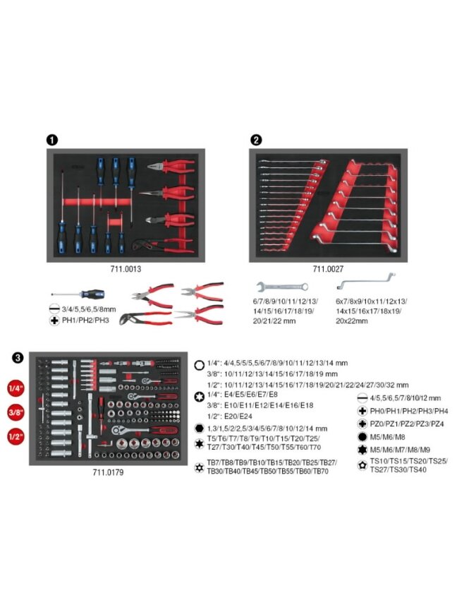 Įrankių vežimėlis ECOline, 7 stalčiai +215 vnt įrankių, KS Tools 3
