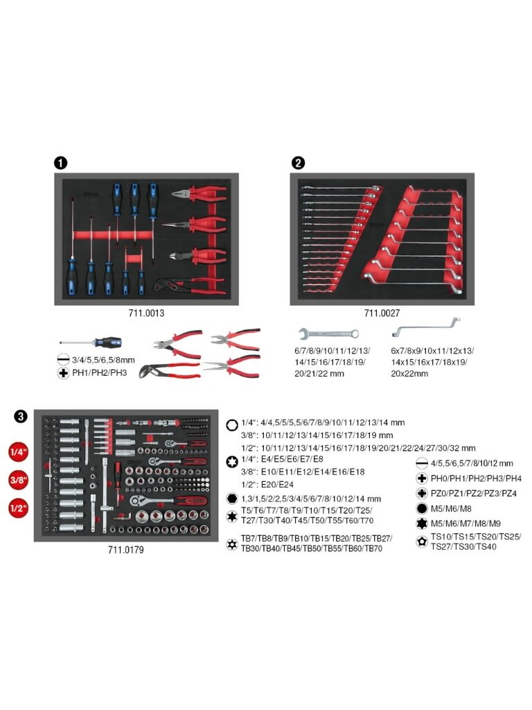 Įrankių vežimėlis ECOline, 7 stalčiai +215 vnt įrankių, KS Tools 3