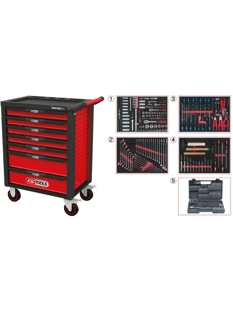 Įrankių vežimėlis RACINGline, 7 stalčiai +515vnt įrankių, KS Tools 1