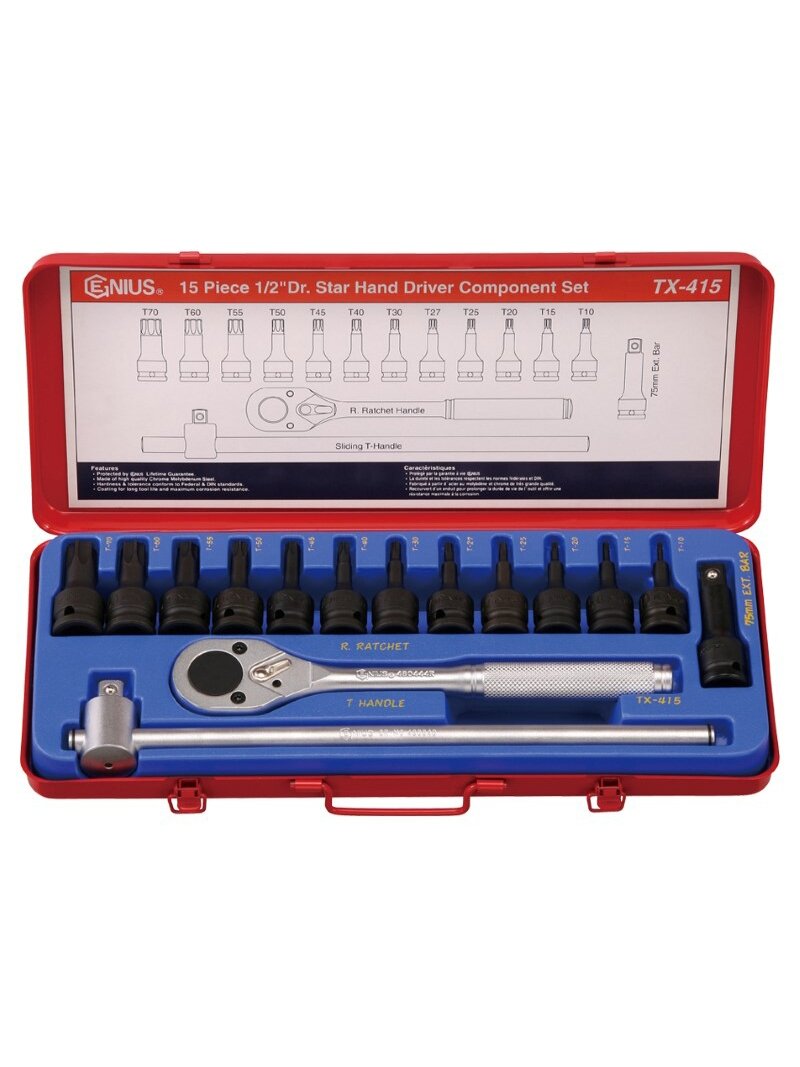 Įrankių komplektas lagamine 15 vnt (Tx-415, GENIUS) Įrankių komplektas lagamine 15 vnt (Tx-415, GENIUS)