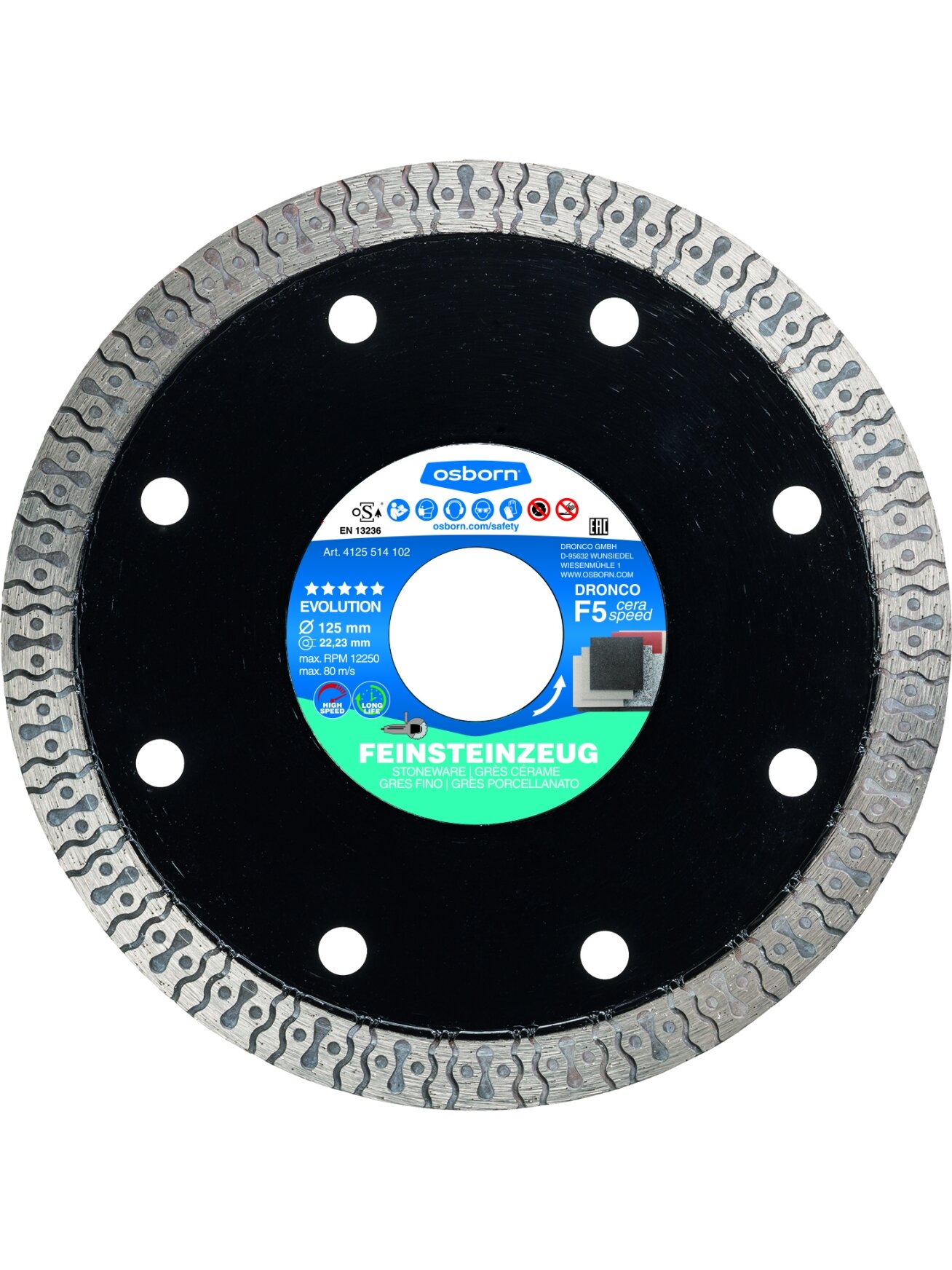 IŠPARDAVIMAS! Deimantinis pjovimo diskas F5 DRONCO (125 x 1,2 x 22,23 mm) IŠPARDAVIMAS! Deimantinis pjovimo diskas F5 DRONCO (125 x 1,2 x 22,23 mm)