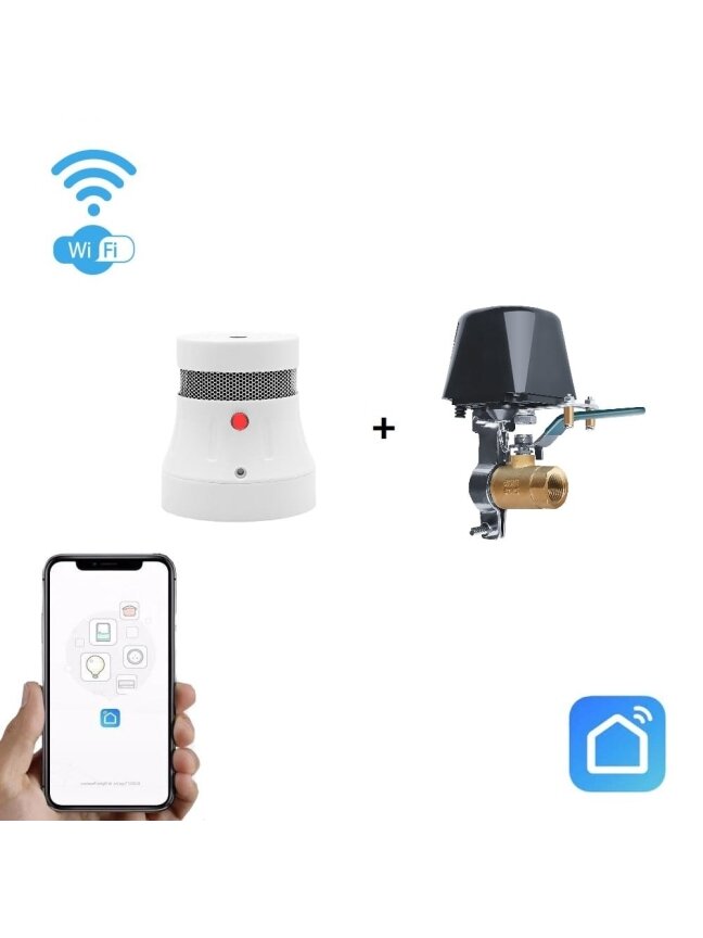 Išmanaus dūmų nuotėkio jutiklio ir valdiklio komplektas Wi-Fi SmartHome Išmanaus dūmų nuotėkio jutiklio ir valdiklio komplektas Wi-Fi SmartHome