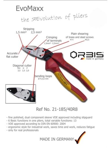 Izoliuotosios replės Orbis 21-1850/40RV, 185 mm
