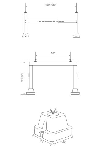 Juodas rėmas laikiklis lauko daliai 680-1050x520, H=456-465mm, iki 360kg 2