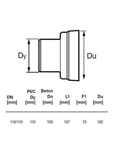 Jungtis su betoniniu vamzdžiu Wavin, Ø 110 / 152 mm Jungtis su betoniniu vamzdžiu Wavin, Ø 110 / 152 mm