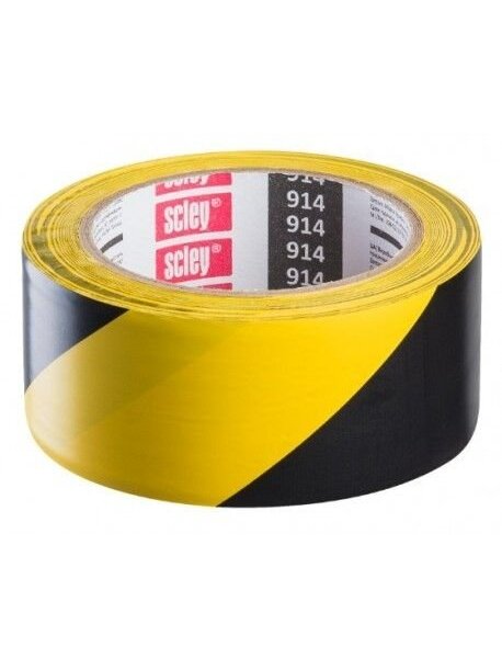 Juosta pavojingų zonų aptvėrimui geltona-juoda lipni 48mm x 33m Scley