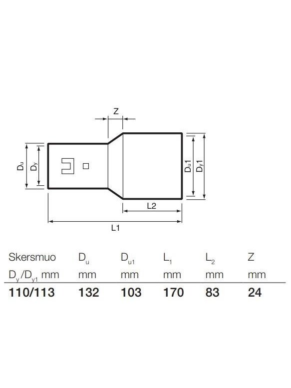 Jungtis su drenažiniu vamzdžiu Wavin, Ø 110/113 mm 1 Jungtis su drenažiniu vamzdžiu Wavin, Ø 110/113 mm 1
