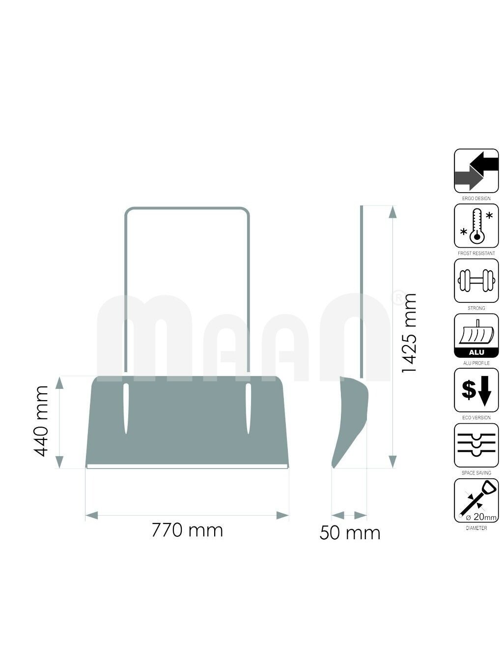 Kastuvas-stumtuvas sniegui Practical 770mm Maan | (770x440x1425mm) 4