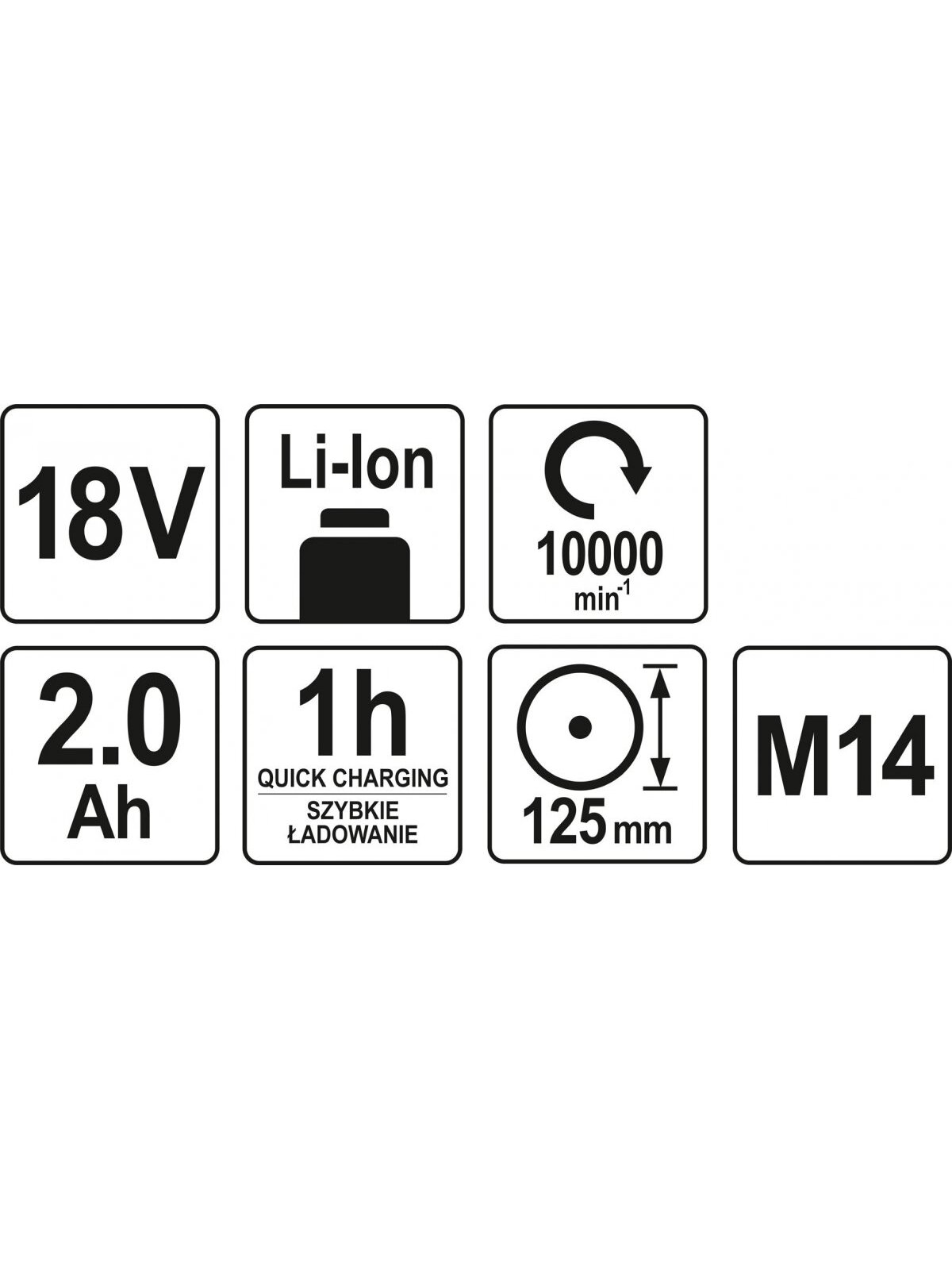 Kampinis šlifuoklis akumuliatorinis, 18V 2Ah Li-ion, d-125mm Yato | M14, 10000 aps/min 3 Kampinis šlifuoklis akumuliatorinis, 18V 2Ah Li-ion, d-125mm Yato | M14, 10000 aps/min 3