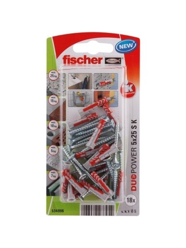 Kaištis Fischer DuoPower, 25 mm x 5 mm, 18 vnt.