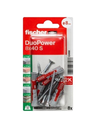 Kaištis Fischer DuoPower, 40 mm x 8 mm, 8 vnt.
