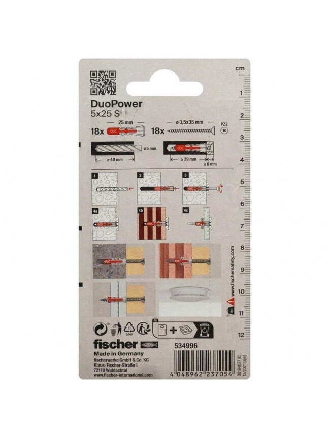 Kaištis Fischer DuoPower, 25 mm x 5 mm, 18 vnt. 2 Kaištis Fischer DuoPower, 25 mm x 5 mm, 18 vnt. 2