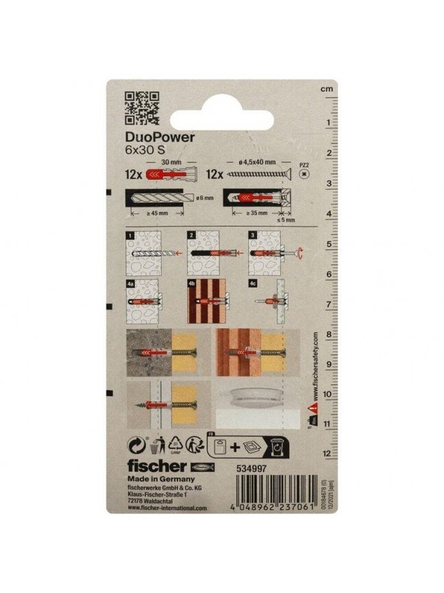 Kaištis Fischer DuoPower, 30 mm x 6 mm, 12 vnt. 2