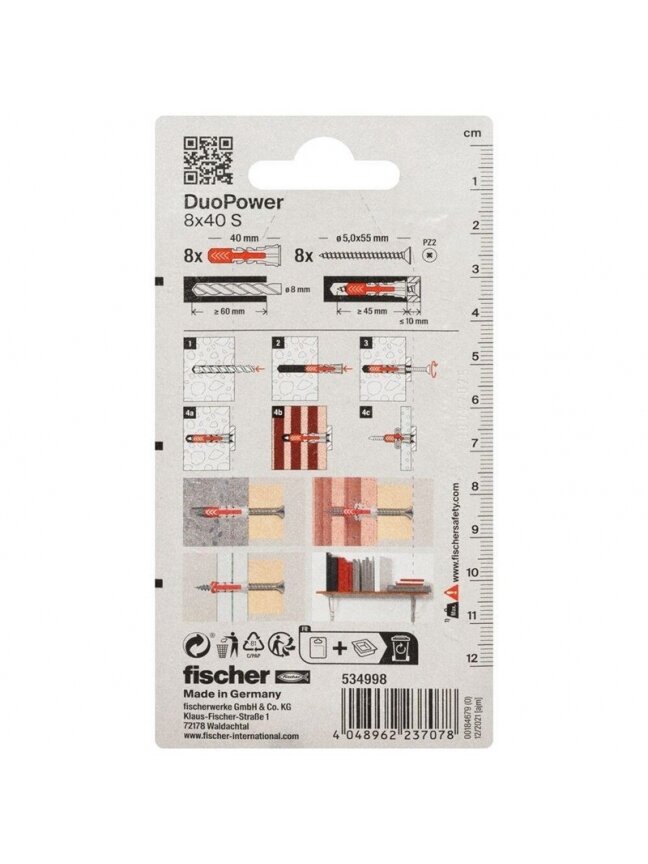 Kaištis Fischer DuoPower, 40 mm x 8 mm, 8 vnt. 2 Kaištis Fischer DuoPower, 40 mm x 8 mm, 8 vnt. 2